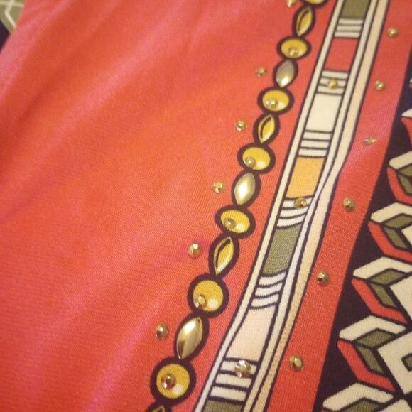 M Collection faux wrap rope print bell sleeve top with elastic waist - Picture 7 of 12